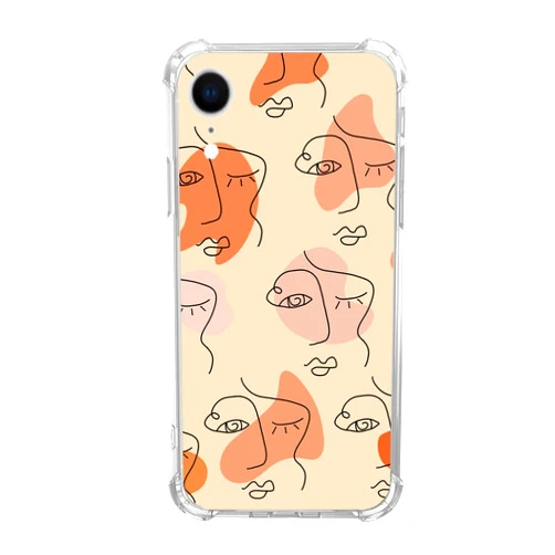 Jyrgkunlt Line Art Face Phone Case for iPhone XR, Orange Modern Abstract Case Compatible with iPhone XR for Girls Boys Women Men, Unique Trendy TPU Bumper Cover Case