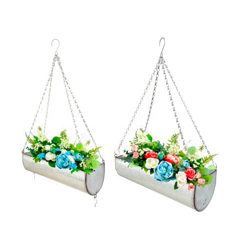 ShabbyDecor Galvanized Metal Trough Farmhouse Wall Hanging Planter, Plant Holders Indoor Hanging for Ferns Ivy Succulent Cactus Spider Plants