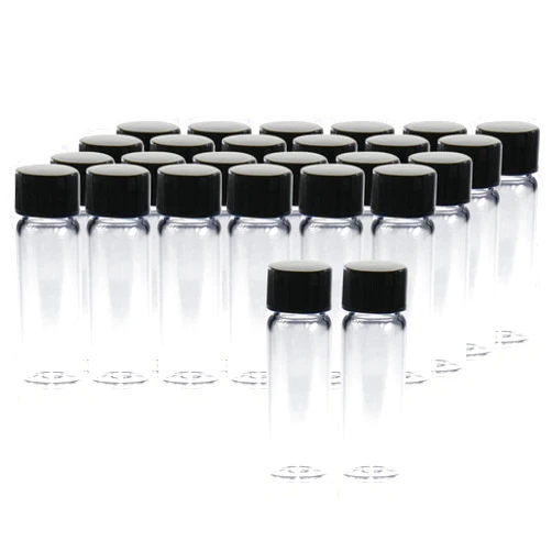 PEKYBIO 20 PCS 4 ML (1 dram) Clear Small Liquid Sample Glass Vials with Screw Caps, 15 mm Diameter x 45 mm Length Leak-Proof Vial, 13-425 Black Screw Cap with PE Liners