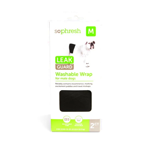 So Phresh Washable Leak Guard Wrap for Male Dogs Medium Pack of 2