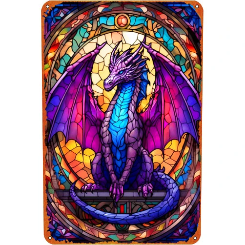 KIVYYB Purple Drakonar Dragon Poster Metal Plaque Tin Sign,Vintage Metal Pub Club Cafe bar Home Wall Art Decoration Poster Retro 8x12 inches