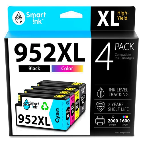 Smart Ink Compatible Ink Cartridge Replacement for HP 952XL 952 XL (4 Combo Pack) to use with OfficeJet Pro 8710 8720 7740 8210 8715 7720 8702 8725 8740 8730 8700 8200 (Black, Cyan, Magenta, Yellow)