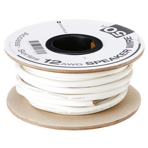 Monoprice 2 Conductor Speaker Wire - CL2 Rated, 99.9% Oxygen-Free Pure Bare Copper, 12AWG, 50 Feet, White - Access Series