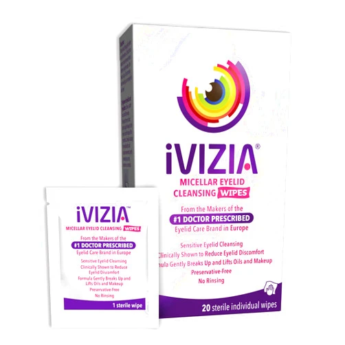 iVIZIA Eyelid Cleansing Wipes for Sensitive Eyelid Cleansing, Preservative-Free, Micellar, No Rinse, Gentle Eye Makeup Remover, 20 Sterile Single-Use Wipes for Eyelids