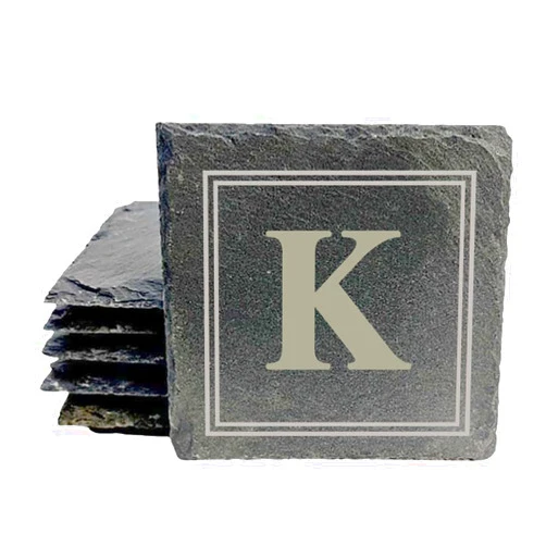 Elliefont Styles Monogram Engraved Slate Coasters, Stone Drink Coasters, Coasters for Drinks, House Warming, Weddings, Couples, Anniversaries, Personalized Gifts, Coaster Set