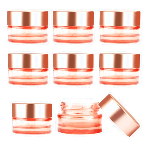 Remzndy 8 Pack Pink Glass Cream Jar Empty Sample Jars Cosmetic Container Travel Jars With Rose Gold Lids For Cream Lotion (5g)