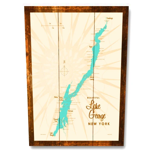 Art of Place Lake George New York Map Rustic Wood Art Print from Illustration by Lakebound 9