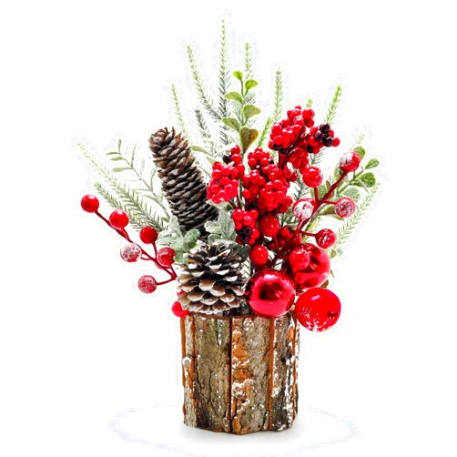 SUIGREOY Small Christmas Tree, Artificial Mini Christmas Table Decorations with Pine Cones Red Berries Christmas Ornaments for Home Party Christmas Decorations Winter Indoor Outdoor