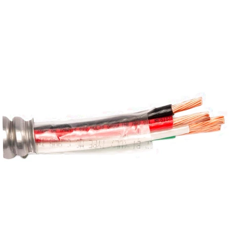 Wirenco 8/3 Metal Clad (MC) Cable with Ground, Aluminum Armored, Stranded Copper Conductor (25Ft Cut)