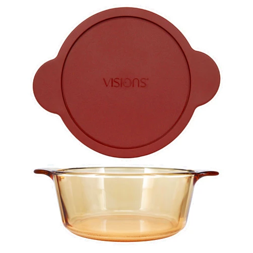 Visions VM2.25 2.25L Amber Glass Casserole Dish and CM 225-PC Cranberry Lid