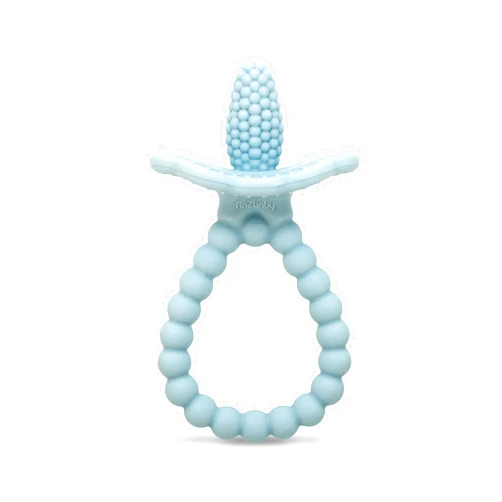 RaZbaby Silicone Baby Teether, BerryBumps Textured Silicone Soothes Babies’ Sore Gums, Infant Front and Back Teething Relief Toy, BPA Free, Easy-to-Hold, RaZberry Plus Fruit Shape, 3M+ – Blue