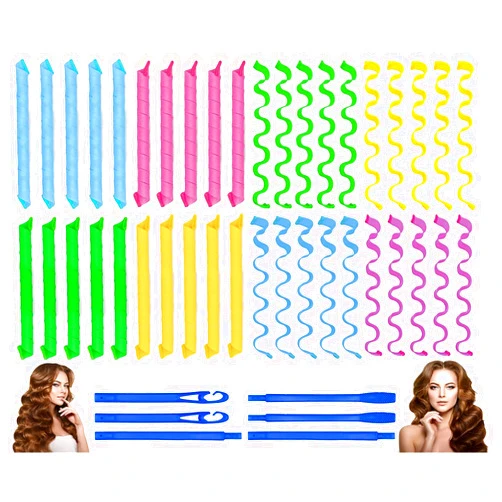SCNWQ 40PCS Hair Curlers Heatless Wave and Spiral Two Styles Formers(16inches) with 4PCS Styling Hooks Magic Hair Rollers No Heat Damage for Women and Kids’ Short and Medium Hair (16inch)