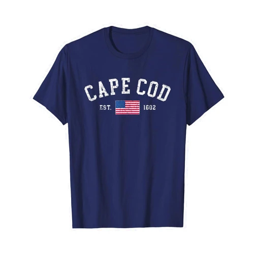Patriotic Cape Cod Massachusetts July 4th Souvenir Cape Cod Massachusetts US Flag Est 1602 July 4th Souvenir T-Shirt