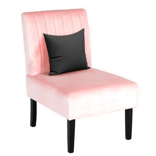 STHOUYN Small Armless Accent Chair Velvet Decorative Slipper Chair Comfy Vanity Chair Corner Side Chair for Bedroom Living Room Office Sofa Chairs (Pink (Chair))