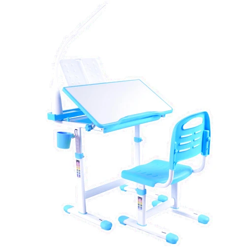 Napfox Desk for Kids Desk and Chair Set Kids Art Desk Drafting Table Desk Set with Adjustable Height, 40-Degree Tiltable Children Desktop, LED Light,Bookstand,Blue