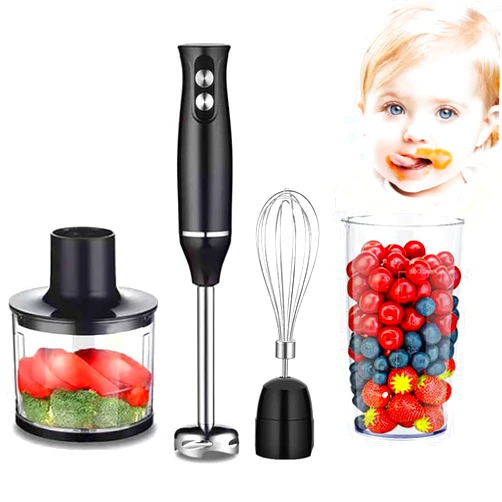 VOVEWAN 4 in1 Immersion Blender Handheld 304 Stainless Steel Blades, 5 Speed & 3-Angle Adjustable Chopper Beaker Whisk and Beater for Milkshakes Smoothies Soup Baby Food