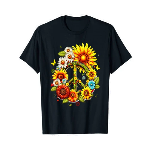 Hippie Daisy Peace Sign Retro Love Sunflower Hippie Daisy Peace Sign Retro Flower Sunflower Lovers T-Shirt