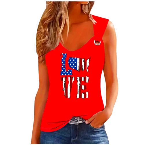 Generic 4th of July Tank Tops for Women Sexy Love Heart American Flag Print Sleeveless Top Independence Day Patriotic Tees Vest
