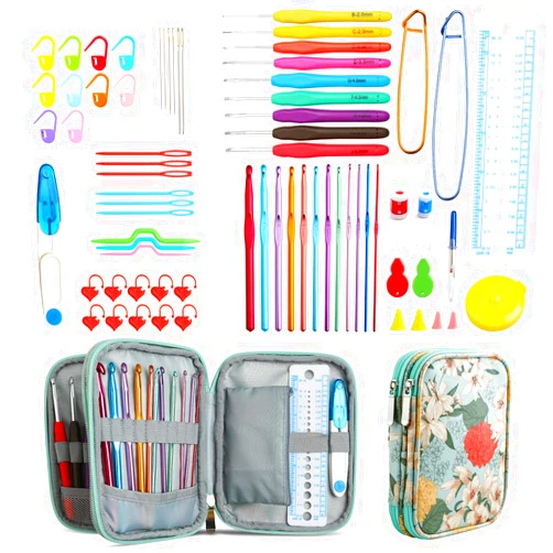 JOZEA 71 Crochet Hooks Set Crochet Needles Kit with Storage Case, Ergonomic Knitting Needle Weave Yarn Kits DIY Hand Knitting Craft Art Tools for Beginners and Experienced Crochet Hook Lovers (Set 1)
