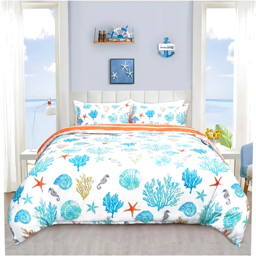 Likiyol 3 Piece Duvet Cover Set King Size Blue Coastal Ocean Comforter Cover with Zipper Closure & Corner Ties, Starfish Seashell Soft Breathable Bedding Comforter Sets, 1 Duvet Cover + 2 Pillowcases