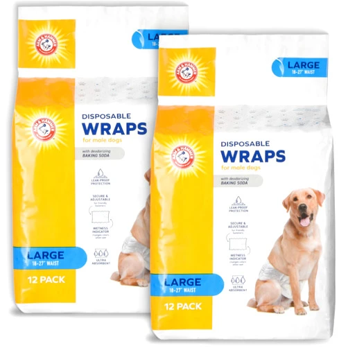Arm & Hammer for Pets Male Dog Wraps, Size Large, 24 Count | Ultra-Absorbent, Adjustable Male Dog Diapers with Leak-Proof Protection and Wetness Indicator for Large Dogs
