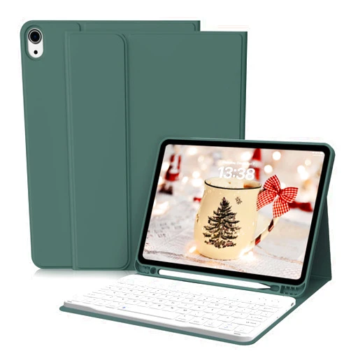 kenke Keyboard Case for iPad Air 11 Inch (M2) 2024, iPad Air 5th/4th Generation 10.9 Inch 2022/2020, Stand Folio Slim Cover with Pencil Holder, Magnetically Detachable Wireless Keyboard, Dark Green