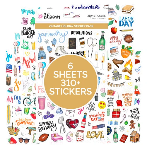 bloom daily planners Holiday Seasonal Planner Sticker Sheets - Vintage Seasonal Sticker Pack - Over 310 Stickers Per Pack!