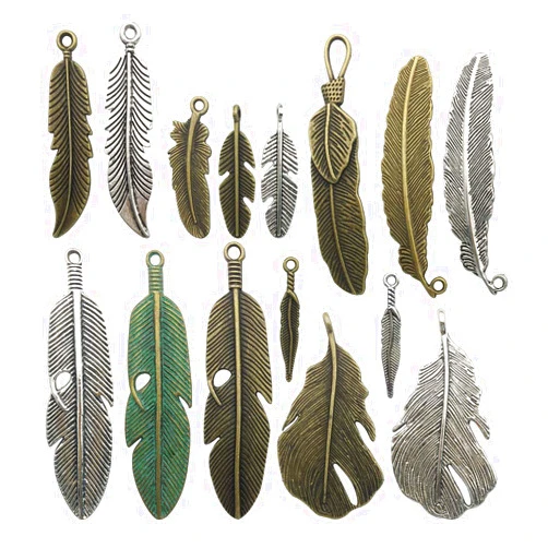 Samanter 100g Feather Charms Collection - Antique Silver Bronze Patina Big Goose Bird Plume Plumage Pinion Wing Feather Metal Pendants for Jewelry Making DIY Findings (HM17)