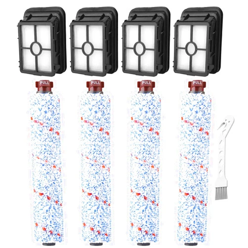 Dhoua 8 Pack Replacement Parts for Bissell CrossWave 1785 2306 2551 Series Vacuum Cleaner, 4 Pack 1868 Multi-Surface Brush Rolls + 4 Pack 1866 Vacuum Filters,Compare to Part 1608683, 160-8683, 1608684