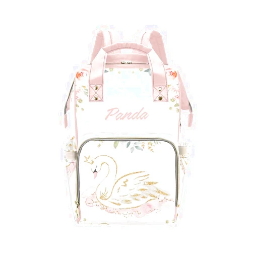 Anneunique Pink Swan Floral Diaper Bags Backpack with Name Personalized Baby Bag Nursing Nappy Bag Travel Tote Bag Gifts