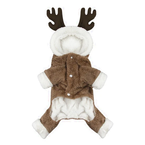 FakeFace Cute Cartoon Pet Reindeer Cosplay Halloween Christmas Elk Costume Dog Puppy Hoodie Coat Jacket Clothes Soft Coral Velvet Fleece Winter Warm Hooded Sweater Jumpsuit Outfit Apparel for Small Dogs Cats