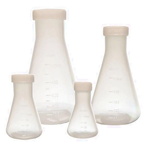 Karter Scientific Plastic Erlenmeyer Flask Set with Screw Caps - 4 Sizes - 50, 100, 250, and 500ml, Polypropylene, Molded Graduations, Karter Scientific 252N9