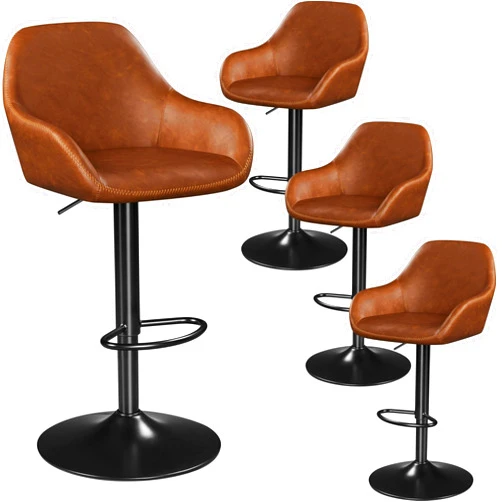 Yaheetech Bar Stools Set of 4, PU Leather Swivel Counter Height Barstools, Adjustable Bar Chairs with Backrest and Footrest, Kitchen Island Stool for Home Kitchen, Retro Brown