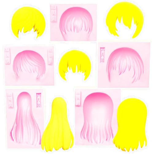 LCcakem Girl Doll Hair Silicone Fondant Molds, Women Hairstyle Chocolate Kitchen Baking Molds for Wedding Birthday Cake Decoration Candy Ice Cube Sugar Craft Gum Paste Clay Resin