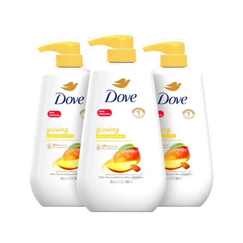 Dove Body Wash 3 Count with Pump Glowing Mango & Almond Butter for Renewed, Healthy-Looking Skin Gentle Skin Cleanser with 24hr Renewing MicroMoisture 30.6 oz