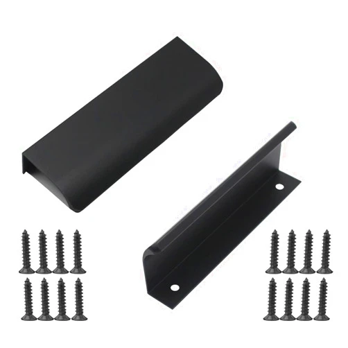 Wilybeol Finger Pulls for Cabinets 6 Packs, 120mm/4.72” Length Edge Pulls for Cabinets with 24 pcs Screws, Concealed Drawer Handle for Home Kitchen, Come with Solid Screws, Aluminum, Black