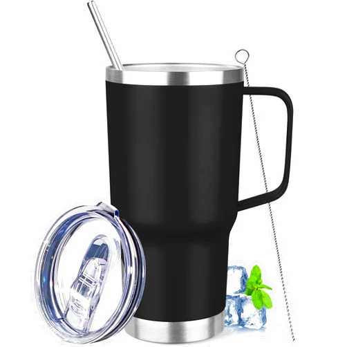 YEBTS Life 20 oz Tumbler with Handle Stainless Steel Insulated Coffee Mug Tumbler with Lid and Straw Double Wall Vacuum Insulated Coffee Mug Leak Proof Travel Mug Tumbler for Hot and Cold Drink (Black,1pack)