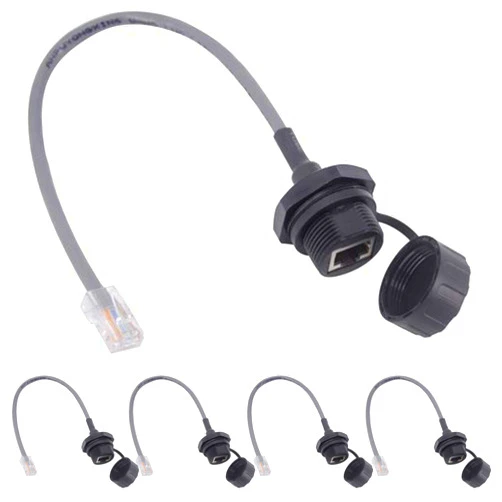 ANMBEST 5PCS Panel Mounting RJ45 Waterproof Connector M25 Cat5/5e Ethernet LAN Cable Coupler with Waterproof/Dust Cap Cover 25cm Network Cable for Outdoor Network