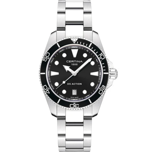 Certina, Mens, DS Action Gent, 40, mm, Steel, Quartz, Precidrive, Watch, Black, Steel, C0484101105100