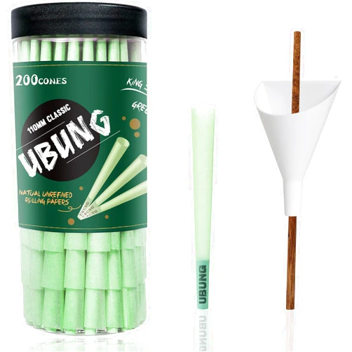 UBUNG 200 Pre-rolled Green Cones - Classic King Size, Slow Burning With Tips, 1 Cone Loader Funnel and 1 Push Rod Included