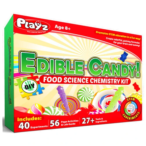 Playz Edible Candy! Food Science STEM Chemistry Kit - 40+ DIY Make Your Own Chocolates and Candy Experiments for Boy, Girls, Teenagers, & Kids Ages 8, 9, 10, 11, 12, 13+ Years Old