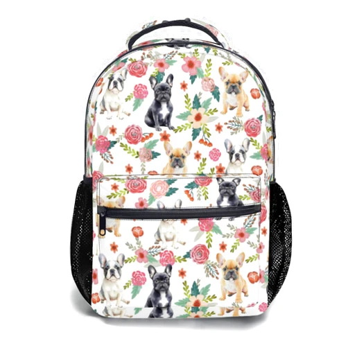 Giwawa Dog Floral Kids Backpacks Colorful French Bulldog Flowers Bookbag School Bag for Girls Women Large Capacity Multiple Pockets Laptop Daypacks for Boys Men Students Travel Camping