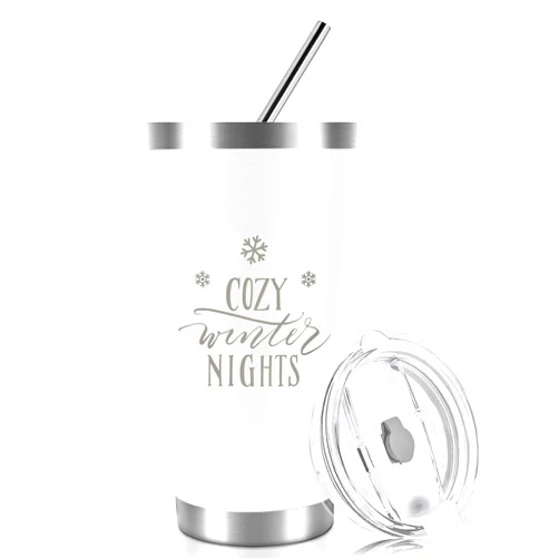 Charmed Crates Cute Holiday Tumbler Winter Mug - 20 oz. Cozy Winter Nights Snowflake Mug for Coffee, Tea, or Wine. Our Christmas Tumbler with Straw and Lid is the Perfect Winter Gifts for Women and Men