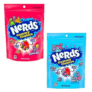 BELLATAVO Very Berry and Rainbow Gummy Clusters Candy Bundle. Includes One-8 Oz Nerds Very Berry Gummy Cluster and One-8 Oz Nerds Rainbow Gummy Cluster that comes with Free BELLATAVO Refrigerator Magnet.