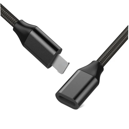 EMATETEK Braided Extension Cable Connnector Female to Male Transfer Audio Video Data and Power Charge. 1PCS Extender Adapter Cord Made of Black Aluminum & Braided. (6.6Feet / 2M)