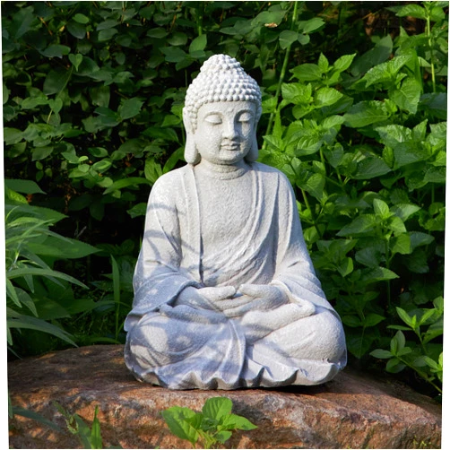 TOETOL Zen Garden Asian Buddha Statue Outdoor Indoor Yard Decor 20” High Patio Deck Sculptures Magnesium Oxide Stone Grey Home Entryway Hallway
