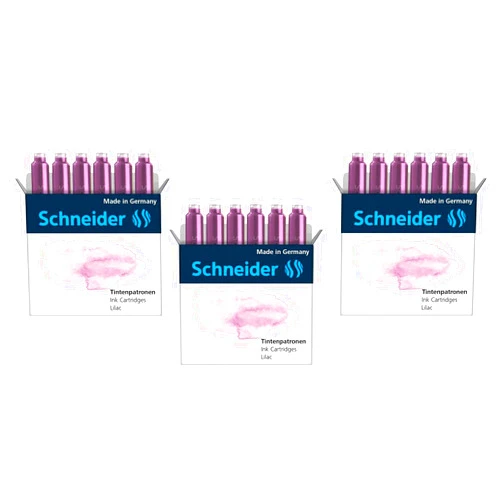SCHNEIDER Pack of 3 Cases of 6 Ink Cartridges for Fountain Pen Pastel Lilac