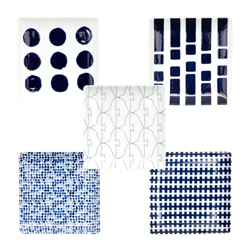 Natural69 [QA15] Swatch Positive Square Dishes Set of 5 Palette/Point Lock/Stitching/Tile/Zip 17 cm Hasami