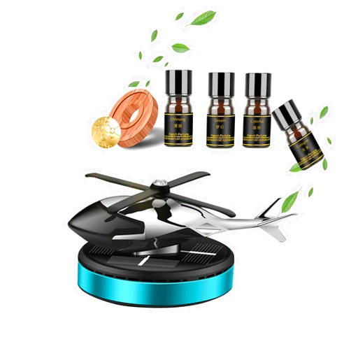 NICEADA Car Air Freshener, Helicopter Solar Energy Rotating, Al Alloy Car Perfume Aromatherapy Diffuser, Car Interior Decoration Accessories with 4 Extra Bottle Essential Oil Refills