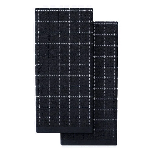 Homaxy 100% Cotton Terry Kitchen Towels(Black, 13 x 28 inches), Checkered Designed, Soft and Super Absorbent Dish Towels, 2 Pack
